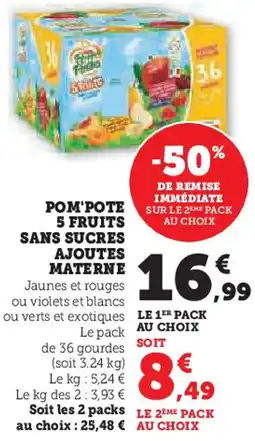 Hyper U Pom'pote 5 fruits sans sucres ajoutes materne offre