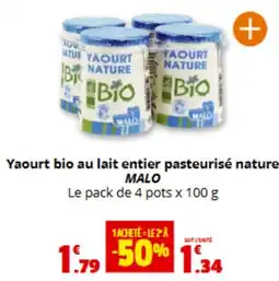 Coccinelle Express MALO Yaourt bio au lait entier pasteurisé nature offre