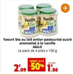 Coccinelle Express MALO Yaourt bio au lait entier pasteurisé sucré aromatisé à la vanille offre