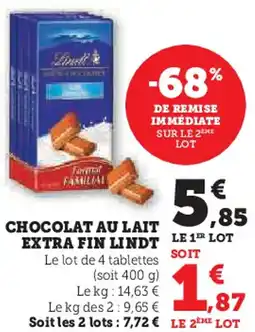 Hyper U Chocolat au lait extra fin lindt offre