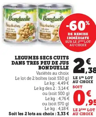 Hyper U Legumes secs cuits dans tres peu de jus bonduelle offre