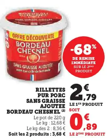 Hyper U Rillettes pur porc sans graisse ajoutee bordeau chesnel offre