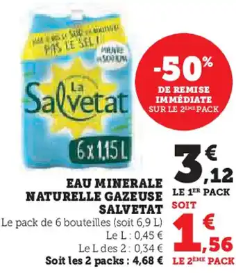 Hyper U Eau minerale naturelle gazeuse salvetat offre