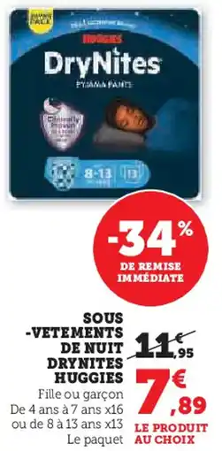 Hyper U Sous-vetements de nuit drynites huggies offre