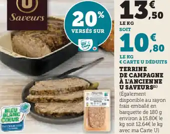 Hyper U Terrine de campagne à l'ancienne u saveurs offre