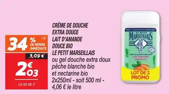 Netto Crème de douche extra douce lait d'amande douce bio le petit marseillais offre