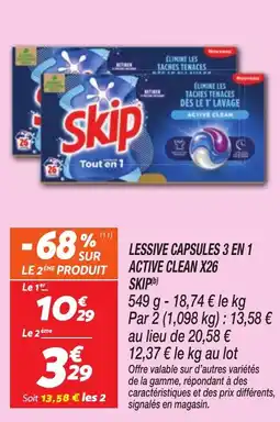 Netto Lessive capsules 3 en 1 active clean x26 skip offre