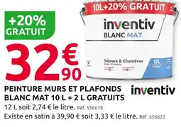 Mr Bricolage inventiv Peinture murs et plafonds blanc mat 10 l + 2 l gratuits offre