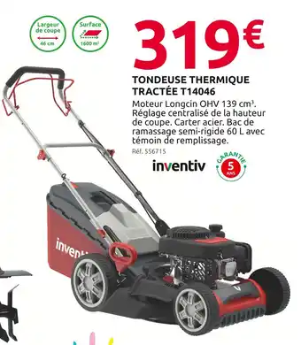 Mr Bricolage INVENTIV Tondeuse Thermique Tractée T14046 offre