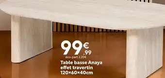 Maxi Bazar Table basse Anaya effet travertin 120x60x40cm offre