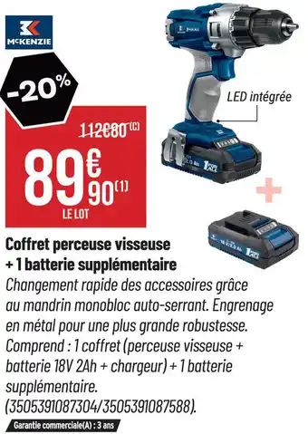 Bricorama Coffret perceuse visseuse +1 batterie supplémentaire offre