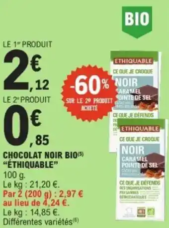 E.Leclerc Chocolat noir bio éthiquable offre