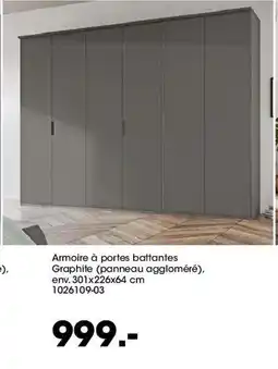 Möbel Martin Armoire à portes battantes Graphite (panneau aggloméré) offre