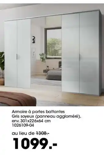 Möbel Martin Armoire à portes battantes Gris soyeux (panneau aggloméré), offre