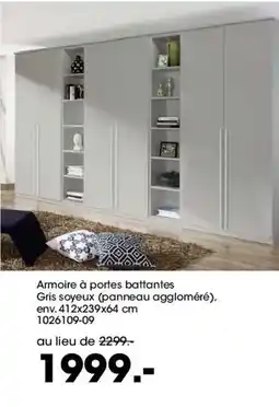 Möbel Martin Armoire à portes battantes Gris soyeux offre