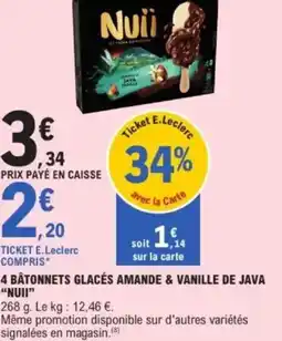 E.Leclerc Bâtonnets glacés amande & vanille de java nuii offre