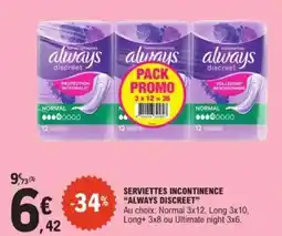 E.Leclerc Serviettes incontinence always discreet offre