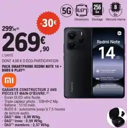 E.Leclerc Pack smartphone redmi note 14 + buds 6 play offre