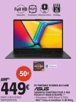 E.Leclerc Pc portable R1500FA-NJ1144W ASUS offre