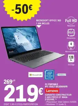 E.Leclerc Pc portable IP1 15IJL7 82LX009SFR Lenovo offre