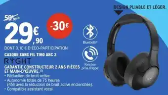 E.Leclerc Casque sans fil tiho anc 2 ryght offre