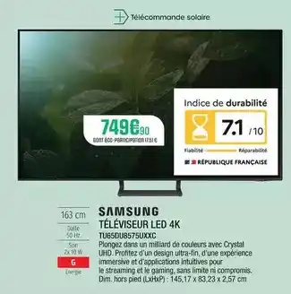 Extra Samsung - téléviseur led 4k tu65du8575uxxc offre