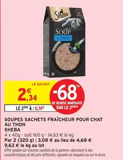 Intermarché Hyper SHEBA Soupes sachets fraîcheur pour chat au thon offre