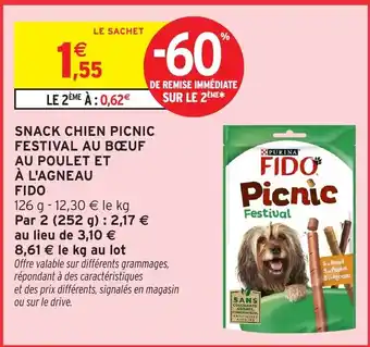 Intermarché Hyper FIDO Snack chien picnic festival au bœuf au poulet et à l'agneau offre