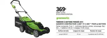 E.Leclerc Brico GREENWORKS Tondeuse à batterie poussée 40 v offre