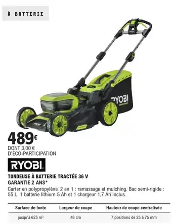 E.Leclerc Brico RYOBI Tondeuse à batterie tractée 36 v offre