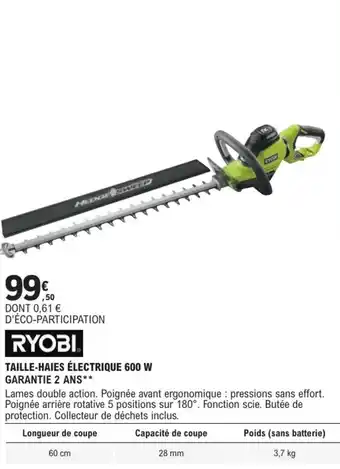 E.Leclerc Brico RYOBI Taille-haies électrique 600 w offre