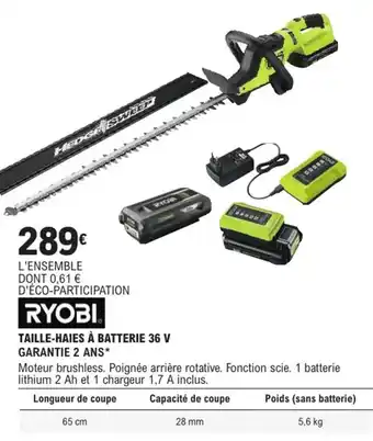 E.Leclerc Brico RYOBI Taille-haies à batterie 36 v offre