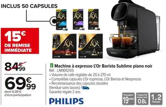 Carrefour Philips machine à expresso l'or barista sublime piano noir offre