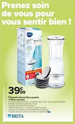 Carrefour Bouteille filtrante blanc graphite 6 filtres microdisc offre