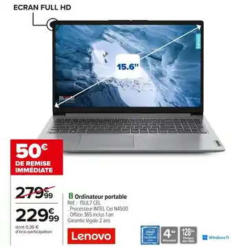 Carrefour Lenovo ordinateur portable offre