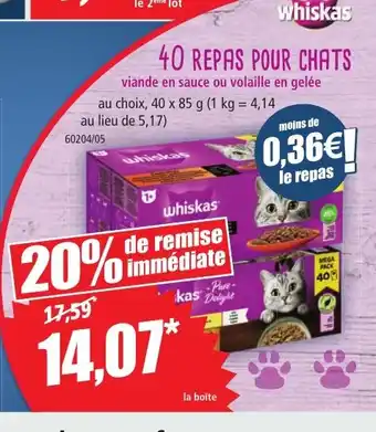 Norma WHISKAS 40 repas pour chats offre