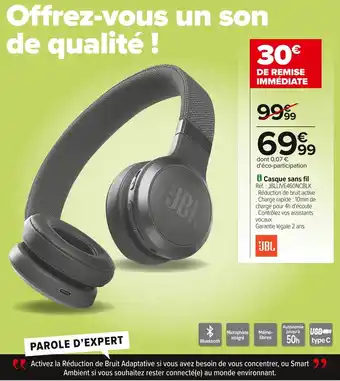 Carrefour Jbl casque sans fil offre