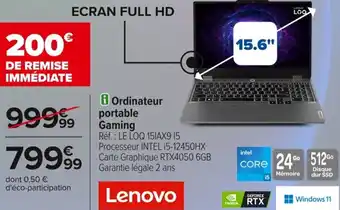 Carrefour Lenovo ordinateur portable gaming offre