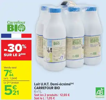 Carrefour Market Lait U.H.T. Demi-écrémé CARREFOUR BIO offre