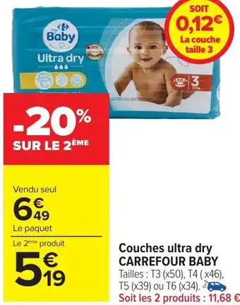 Carrefour Market Couches ultra dry CARREFOUR BABY offre