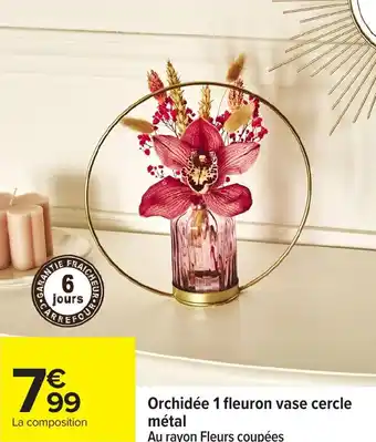 Carrefour Orchidée 1 fleuron vase cercle métal offre