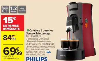 Carrefour Cafetière à dosettes Senseo Select rouge PHILIPS offre