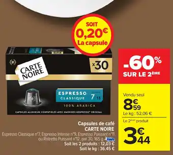 Carrefour Capsules de café CARTE NOIRE offre