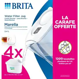 Carrefour BRITA Carafe filtrante Marella + 4 filtres à eau MAXTRAPRO All In 1 offre