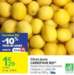 Carrefour Citron jaune CARREFOUR BIO offre