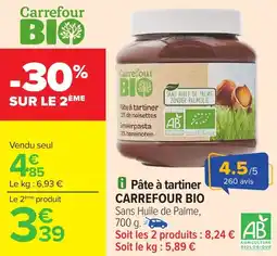 Carrefour Pâte à tartiner CARREFOUR BIO offre