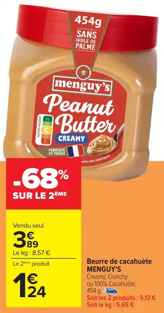 Carrefour Beurre de cacahuète MENGUY'S offre