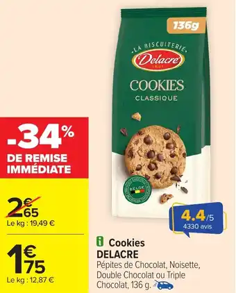 Carrefour Cookies DELACRE offre