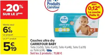 Carrefour Couches ultra dry CARREFOUR BABY offre