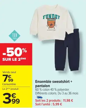 Carrefour Ensemble sweatshirt + pantalon offre